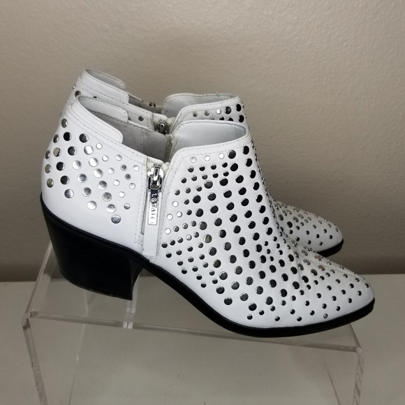 1. State Lexey Ankle Booties Womens 9M Chrome Studs White Western Boots Nailhead - Picture 5 of 16